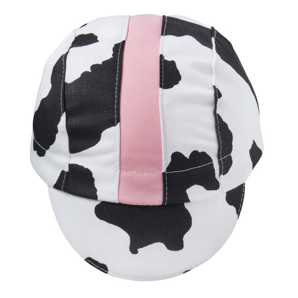 Cow Print/Pink Stripe Cotton 3-Panel Cap.  Front view.