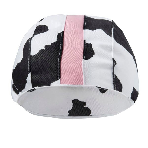 Cow Print/Pink Stripe Cotton 3-Panel Cap.  Bill up front view.