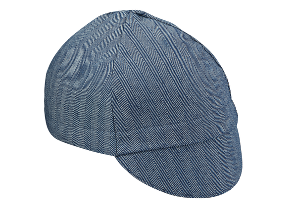 Navy Herringbone Cotton 4-Panel Cap.  Angled view.