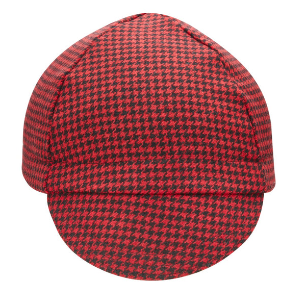 Red Houndstooth Wool 4-Panel Cap. Front view.