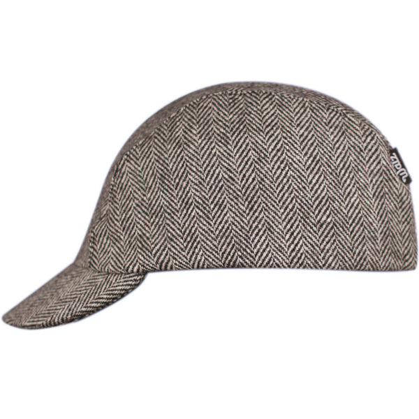 Velo/City Cap - Wool Herringbone #01 3-panel cap.  Side view.