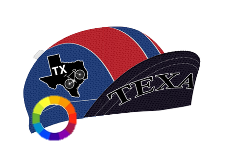 Drawn example of customized state build a cap (Texas).  Brim up angled view.
