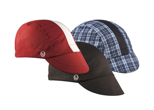 Walz Classic Cyclist Cotton Bundle.  3 Caps.  Dodge Cap.  Black 4-Panel Cap.  Blue/Black Plaid 3-Panel Cap.