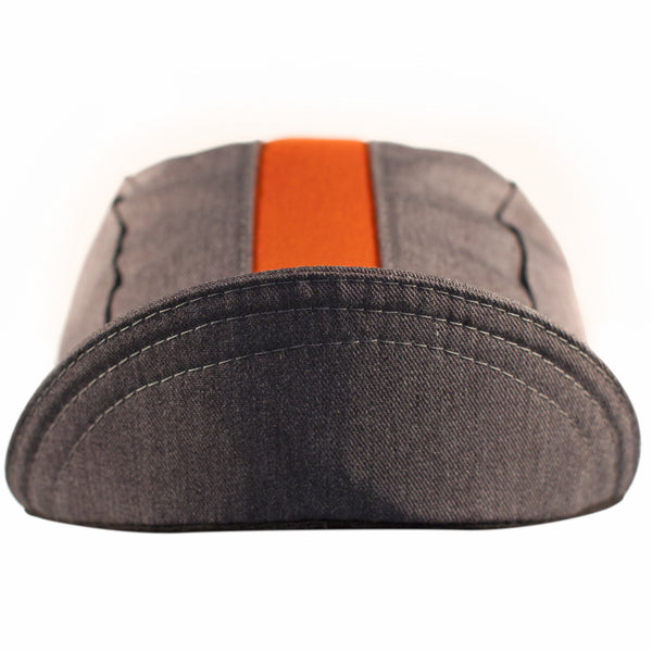 The "Collegiate" Fast Cap Cotton 3-Panel Orange Stripe Cap. Brim up front view.