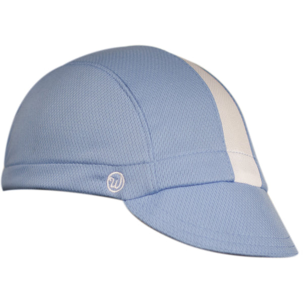 Columbia Blue/White Stripe Technical 3-Panel Cap. Angled view.