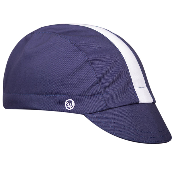 Midnight Blue Fast Cap Cotton 3-Panel White Stripe.  Angled view.