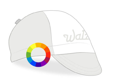 Sketch of a colorless cap with a multicolor wheel superimposed.
