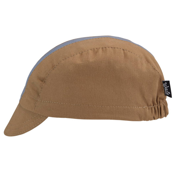 Khaki/Cool River Cotton Stripe 3-Panel Cycling Cap.  Side view.