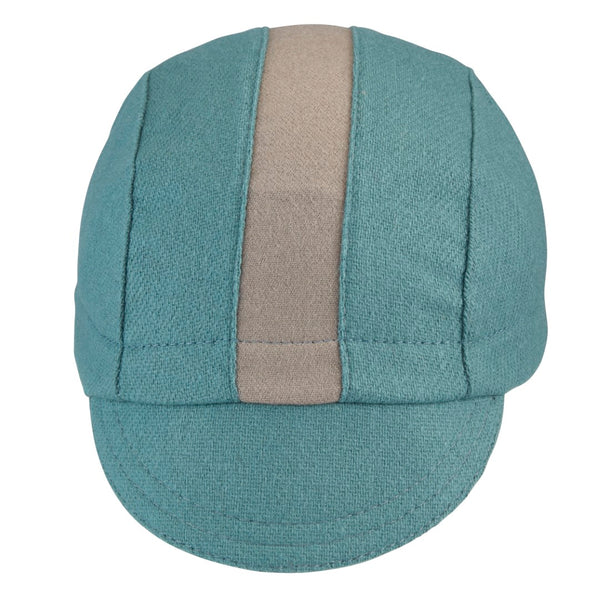 Jade/Taupe Stripe Wool 3-Panel Cap.  Front view.