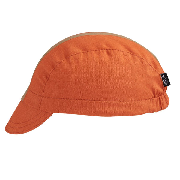 Burnt Orange/Khaki Stripe Cotton 3-Panel Cycling Cap.  Side view.
