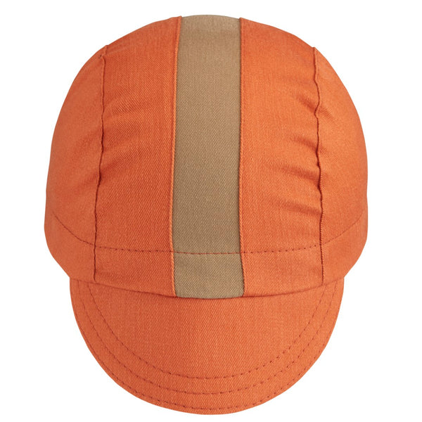 Burnt Orange/Khaki Stripe Cotton 3-Panel Cycling Cap.  Front view.
