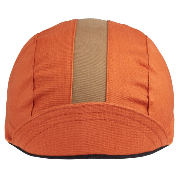 Burnt Orange/Khaki Stripe Cotton 3-Panel Cycling Cap.  Brim up front view.