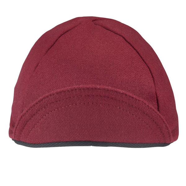 Maroon Wool 4-Panel Cap. Brim up front view.