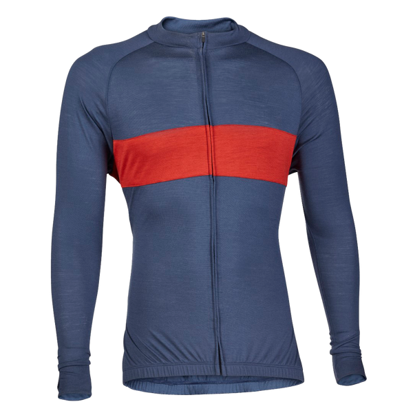 Air Force Blue Merino Wool Jersey - Long Sleeve Jersey.  Red stripe across chest.  Front view.