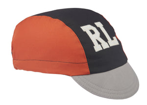 Cotton 3-Panel Marquee Cap - Front Lettering (RL).  Orange, black, and gray panels. Angled view.