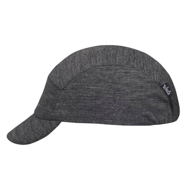 Velo/City Cap - Charcoal Grey Merino Wool 5-Panel Cap. Side view.