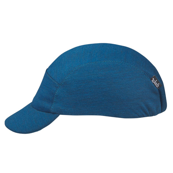 Velo/City Cap - Blue Merino Wool 5-Panel Cap.  Side view.