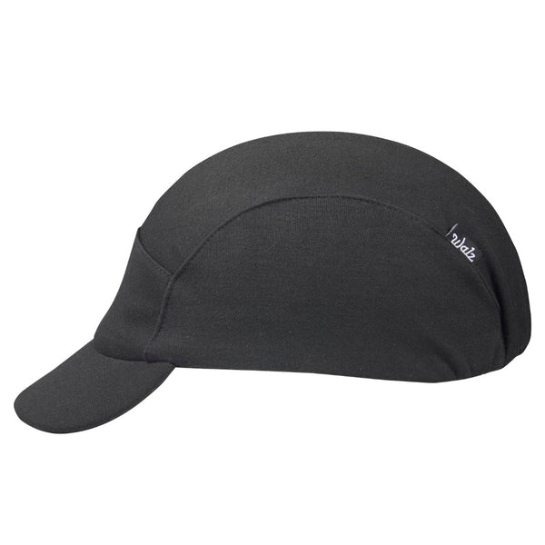 Velo/City Cap - Black Merino Wool - 5 Panel Cap - Side View