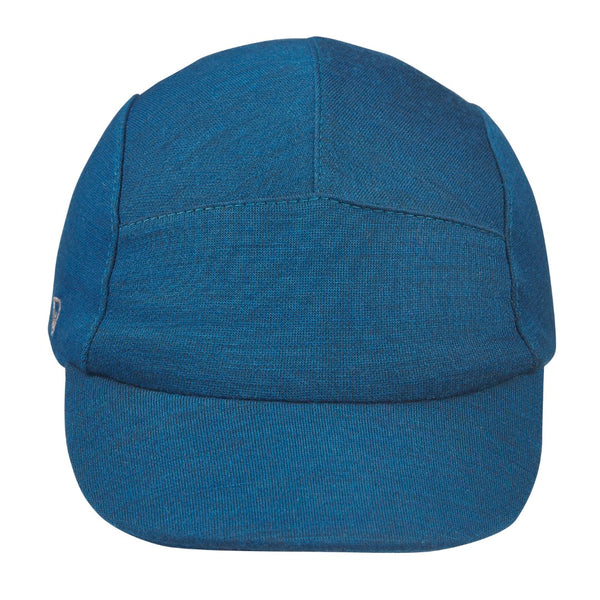 Velo/City Cap - Blue Merino Wool 5-Panel Cap.  Front view.