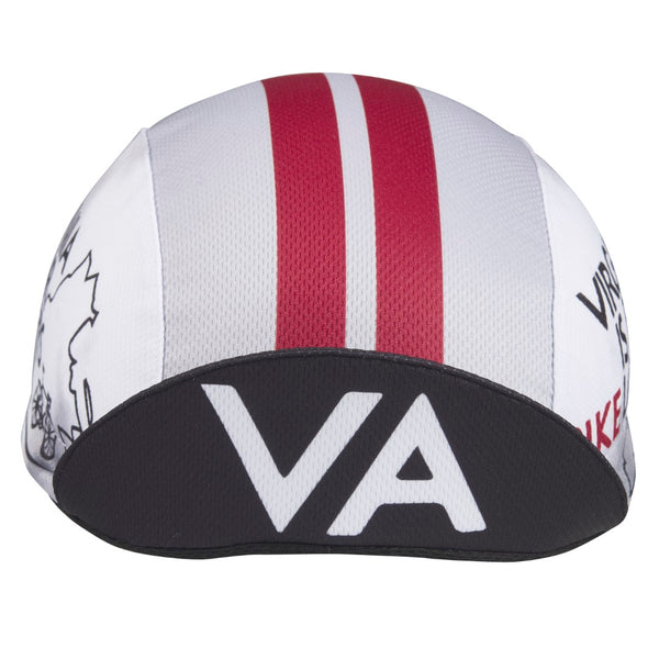 Virginia Technical 3-Panel Cycling Cap.  Gray and black cap with red stripes.  VA text under brim. Brim up front view.