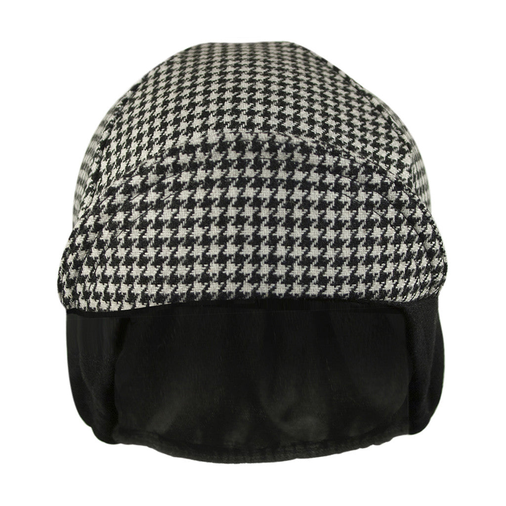 Black Houndstooth Wool Flannel Ear Flap Cap Walz Caps Classic