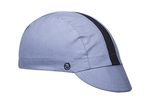 Cool River/Black Stripe Cotton 3-Panel Cycling Cap. Angled view.