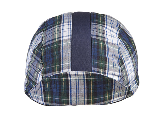 Green/Blue Plaid Cotton 4-Panel Cycling Cap.  Brim up front view.