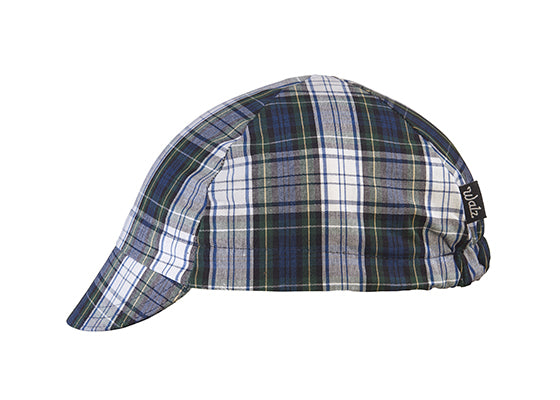 Green/Blue Plaid Cotton 4-Panel Cycling Cap.  Side view.