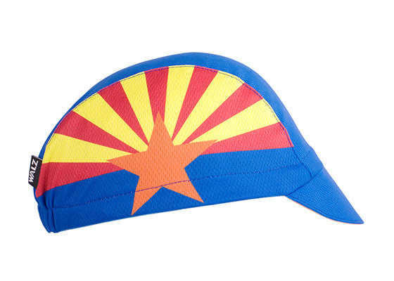 Arizona Technical 3-Panel Cycling Cap.  Blue cap with Arizona flag motif.  Side view.