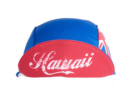 Hawaii Technical 3-Panel Cycling Cap.  Blue cap with white Hawaii text under brim. Brim up front view.