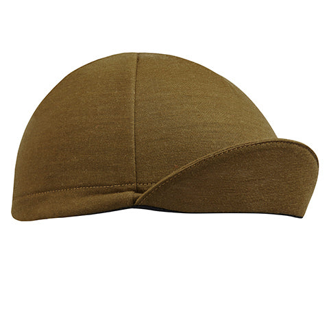 Army Olive Merino Wool Cap Wool 4-Panel.  Angled View. Bill up.