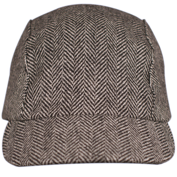 Velo/City Cap - Wool Herringbone #01 3-panel cap.  Front view.