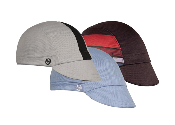 Collage of 3 caps. Grey/Black 3-Panel Technical Cap  Columbia Blue 4-Panel Technical Cap  "The Finisher" 3-Panel Technical Cap