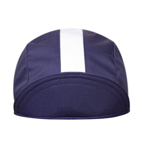 Midnight Blue Fast Cap Cotton 3-Panel White Stripe.  Brim up front view.