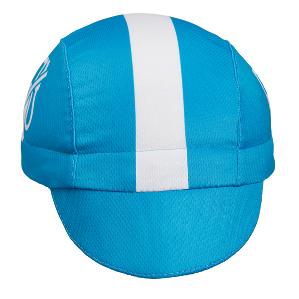 "Kick Gas!" Technical 3-Panel Cap.  Sky blue with white stripe and no gas icon.  Front view. Bill down.