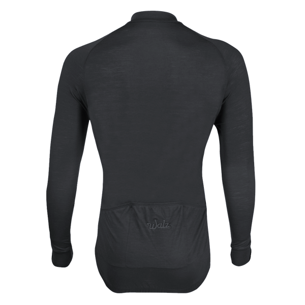 Midnight Black Merino Wool Jersey - Long Sleeve