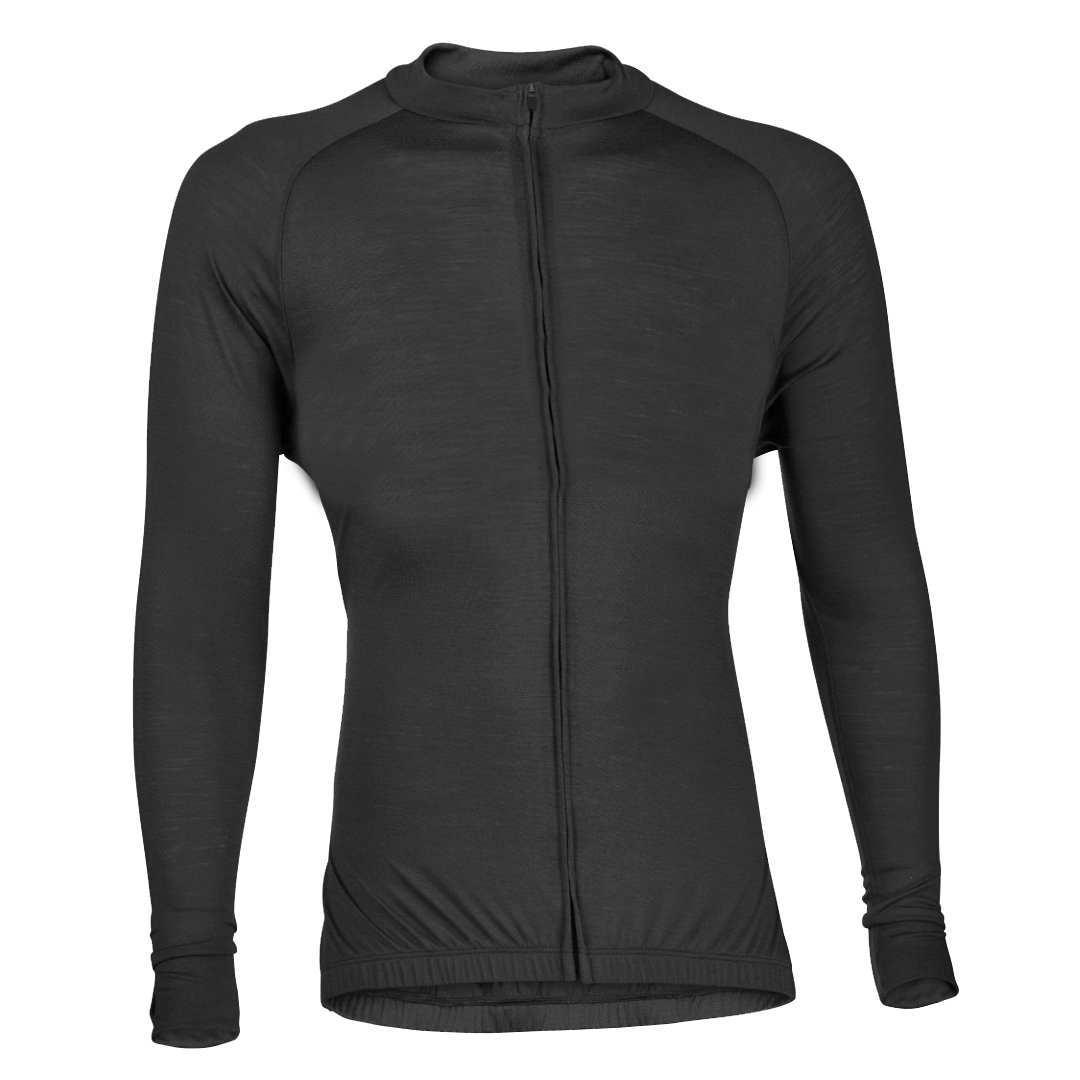 Midnight Black Merino Wool Jersey - Long Sleeve