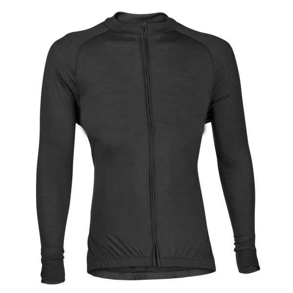 Midnight Black Merino Wool Jersey - Long Sleeve