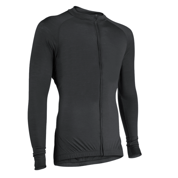 Midnight Black Merino Wool Jersey - Long Sleeve