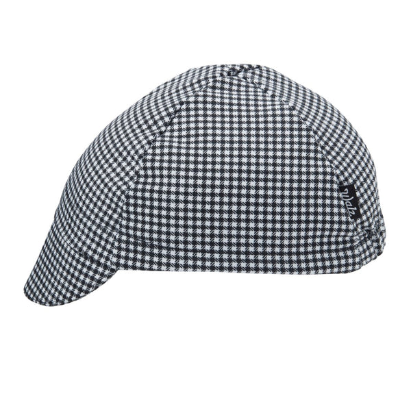 Black & White Houndstooth Cotton 4-Panel Cap.  Side view.