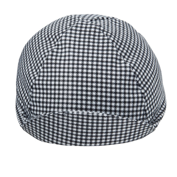 Black & White Houndstooth Cotton 4-Panel Cap.  Front view. Bill up.
