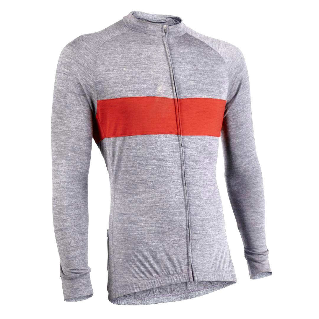 Heather Gray/Red Merino Wool Jersey - Long Sleeve