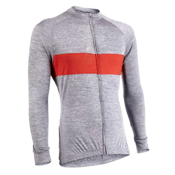 Heather Gray/Red Merino Wool Jersey - Long Sleeve