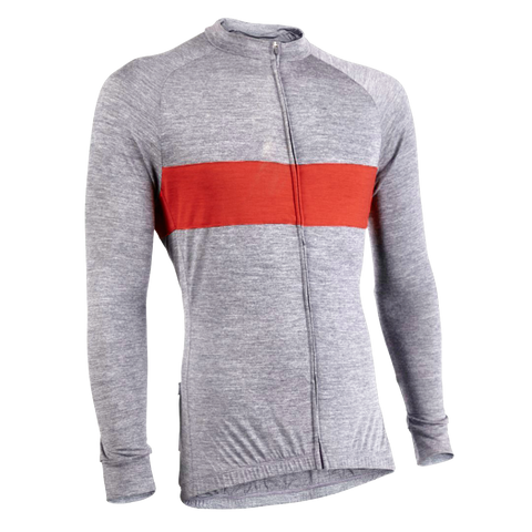 Heather Gray/Red Merino Wool Jersey - Long Sleeve