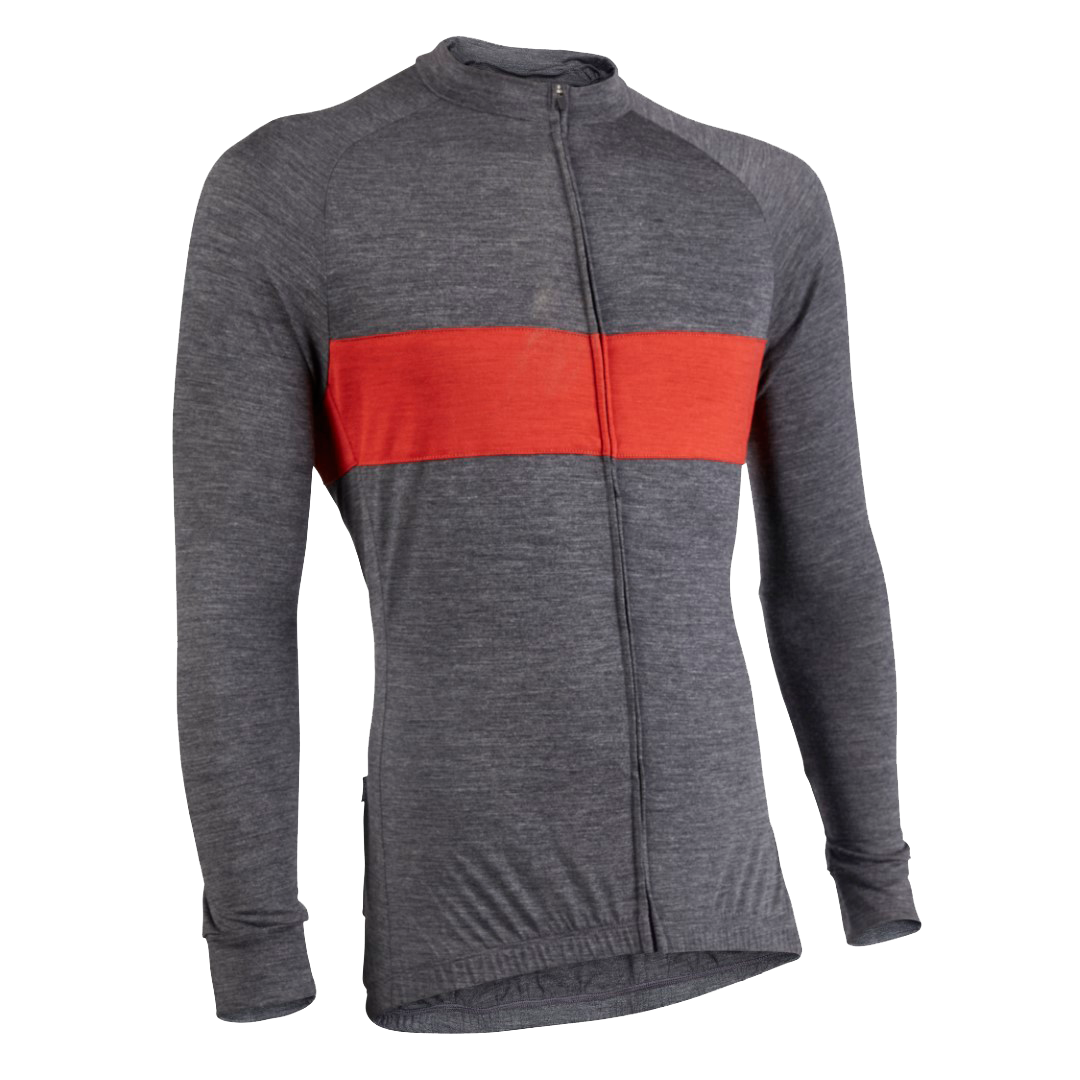 Gull Gray/Red Merino Wool Jersey - Long Sleeve