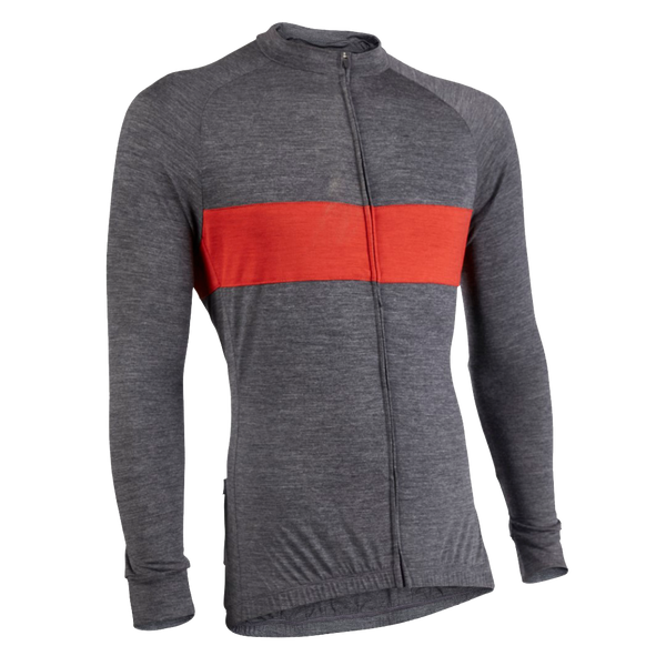 Gull Gray/Red Merino Wool Jersey - Long Sleeve