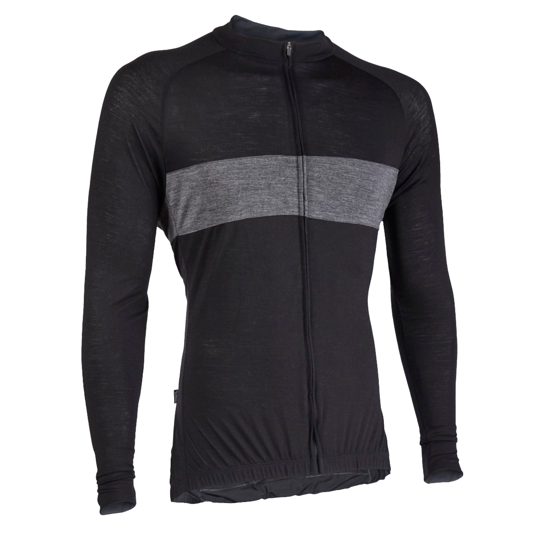 Midnight Black/Gray Merino Wool Jersey - Long Sleeve