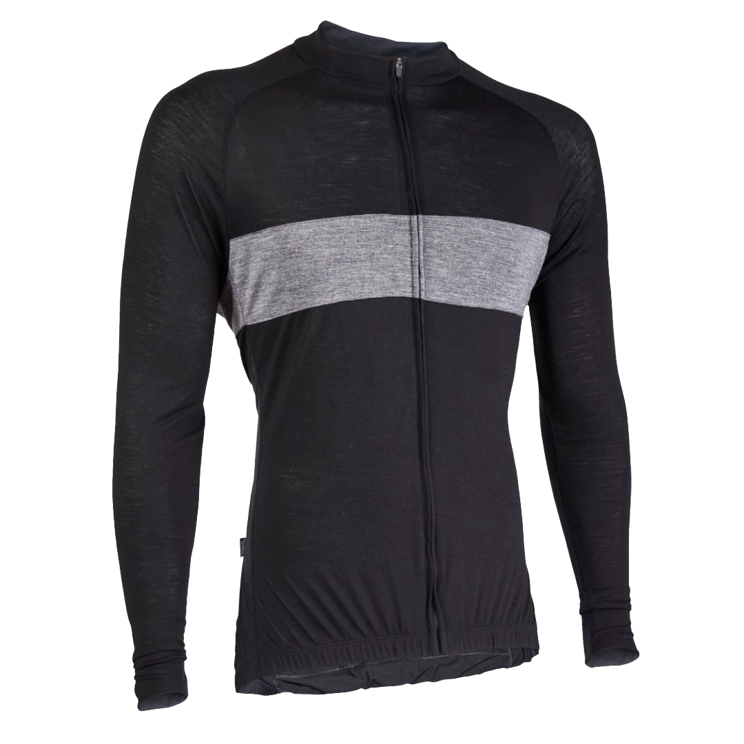 Midnight Black/Heather Gray Merino Wool Jersey - Long Sleeve