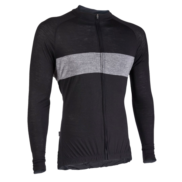 Midnight Black/Heather Gray Merino Wool Jersey - Long Sleeve