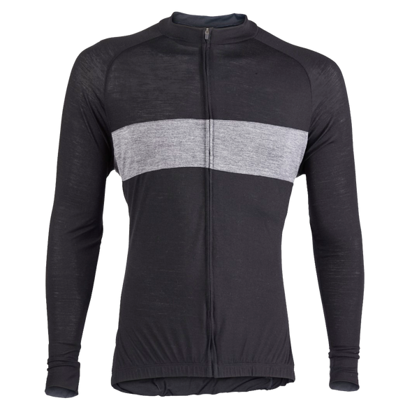 Midnight Black/Heather Gray Merino Wool Jersey - Long Sleeve